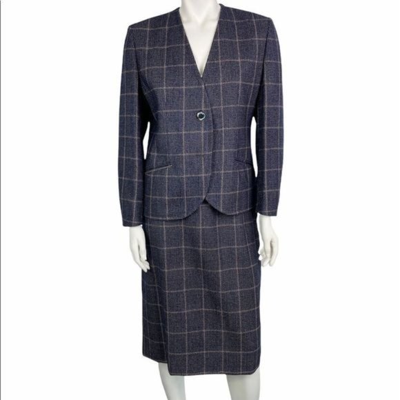 Vintage Aquascutum London wool plaid skirt set
